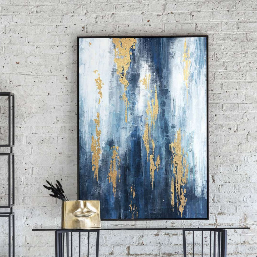 Urbanite Blue Distressed Foiled Framed Canvas Wall Art